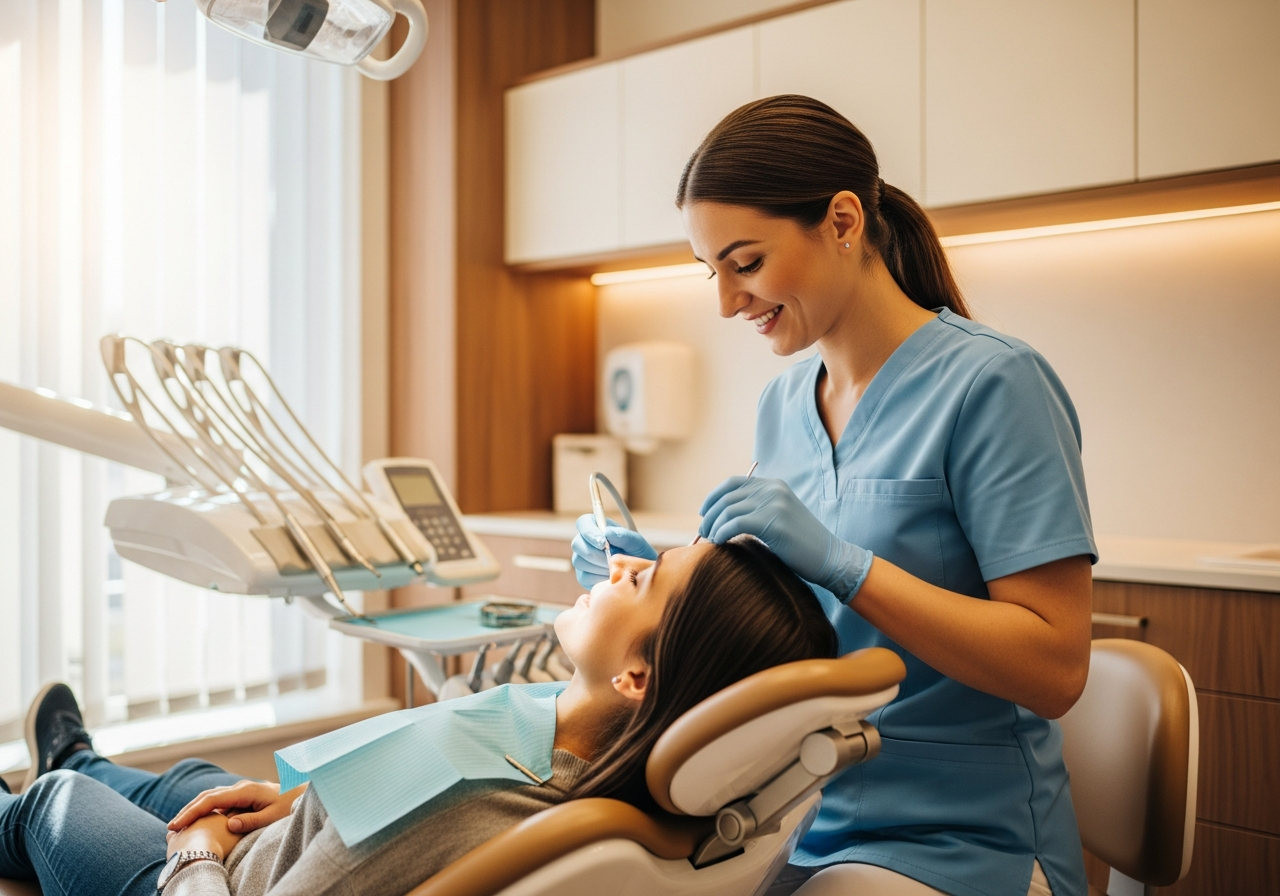 Dental hygienist performing professional cleaning at Venetian Pointe Dentistry, Orlando
