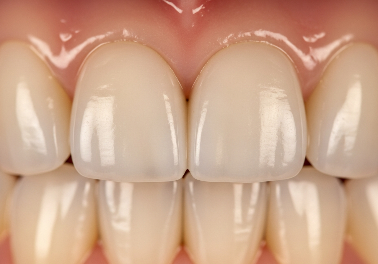 Close-up of beautiful porcelain veneer teeth at Venetian Pointe Dentistry, Orlando