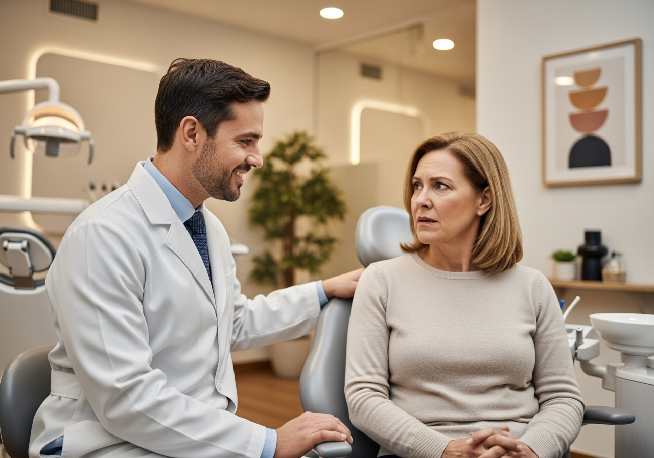 Dentist consulting with patient about dental abscess at Venetian Pointe Dentistry, Orlando