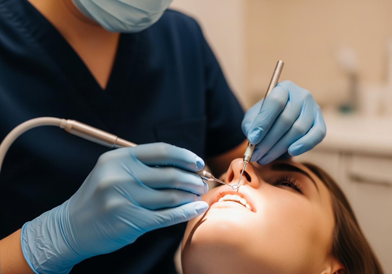 Dental hygienist performing professional cleaning at Venetian Pointe Dentistry, Orlando