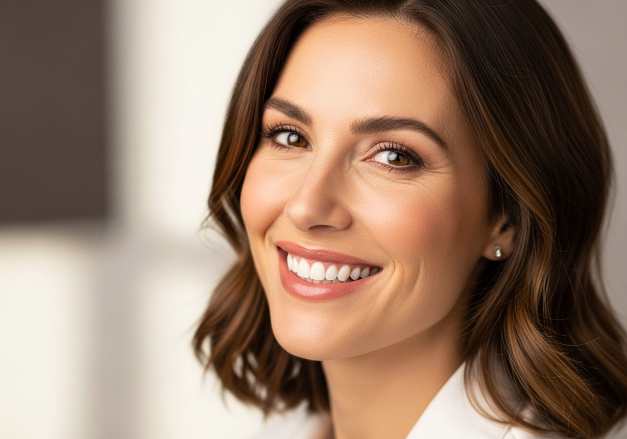 Patient with a beautiful smile after smile makeover at Venetian Pointe Dentistry, Orlando