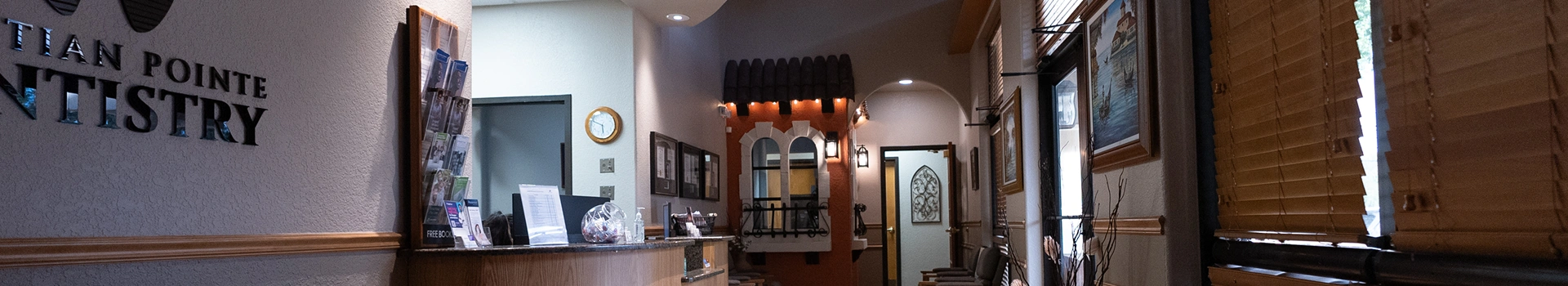 Venetian Pointe Dentistry office interior, reception and waiting area, Dr. Phillips, Orlando, FL